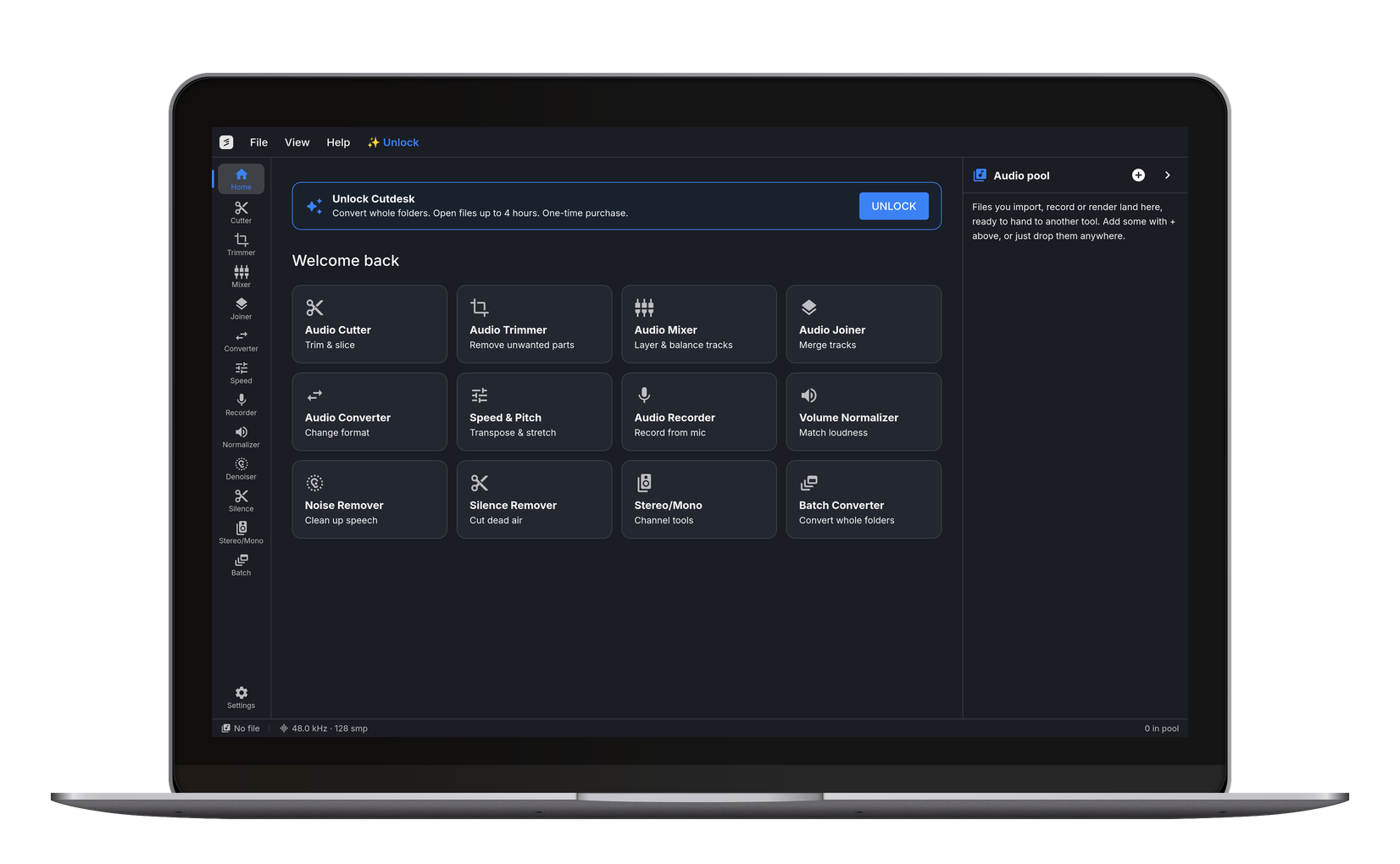 The dashboard — every tool one click away.