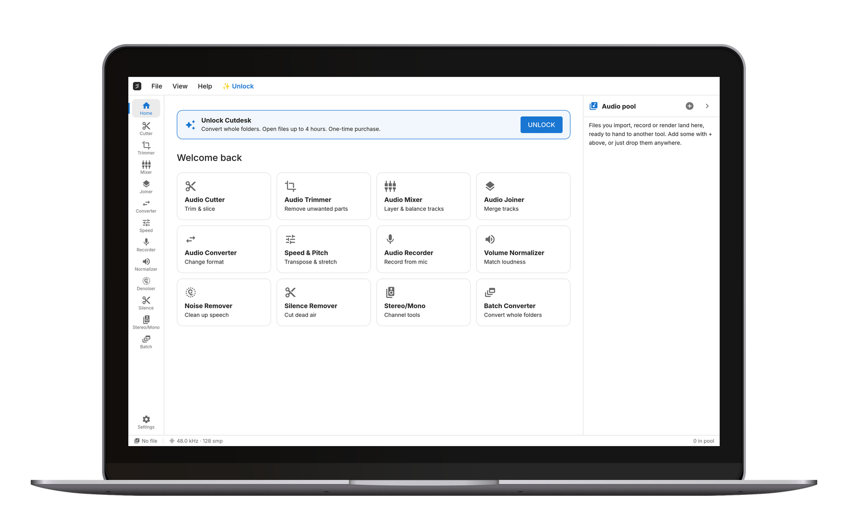 The dashboard — every tool one click away.